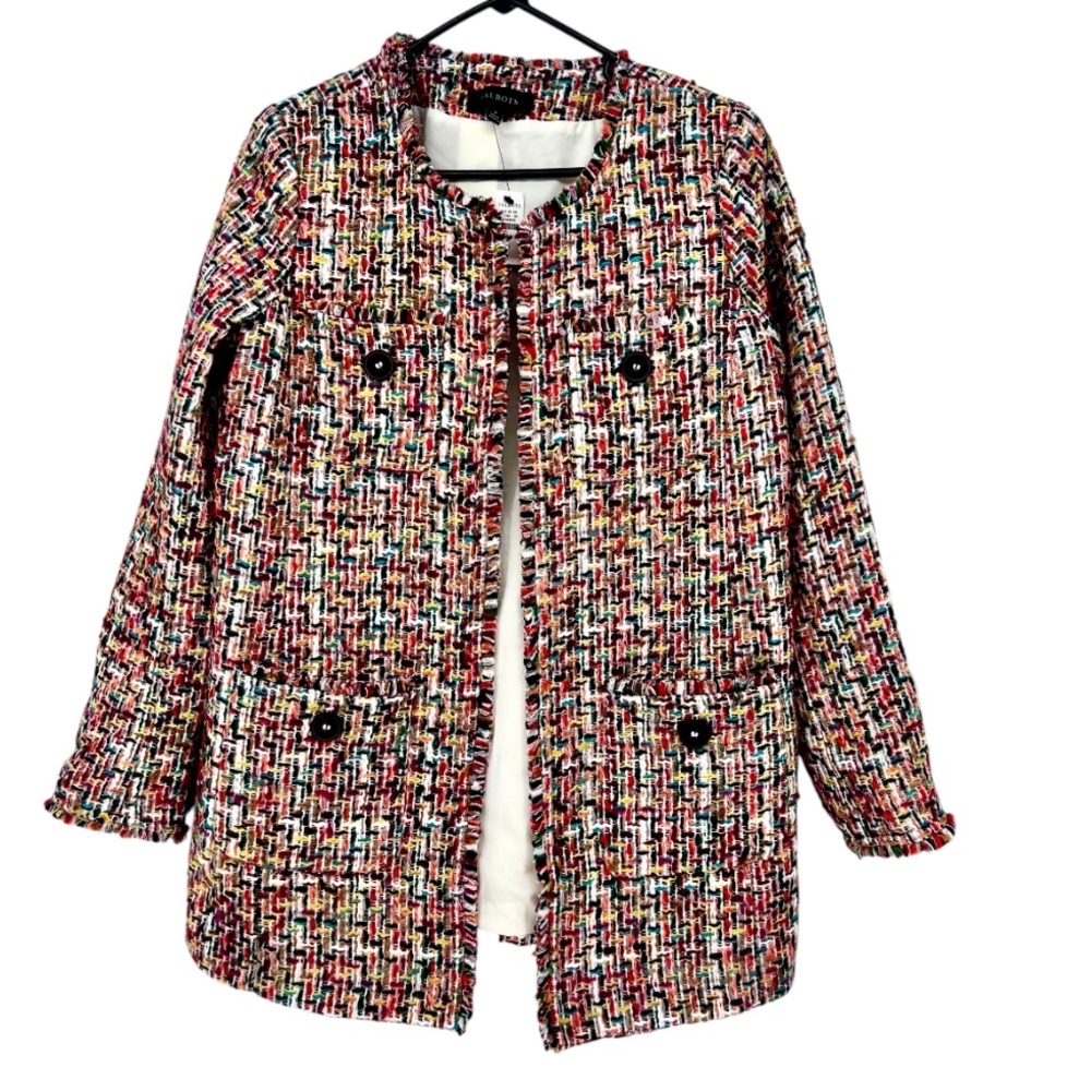 Talbots NWT Candy Tweed Fringe Topper Blazer Size 6‎ - Picture 3 of 14